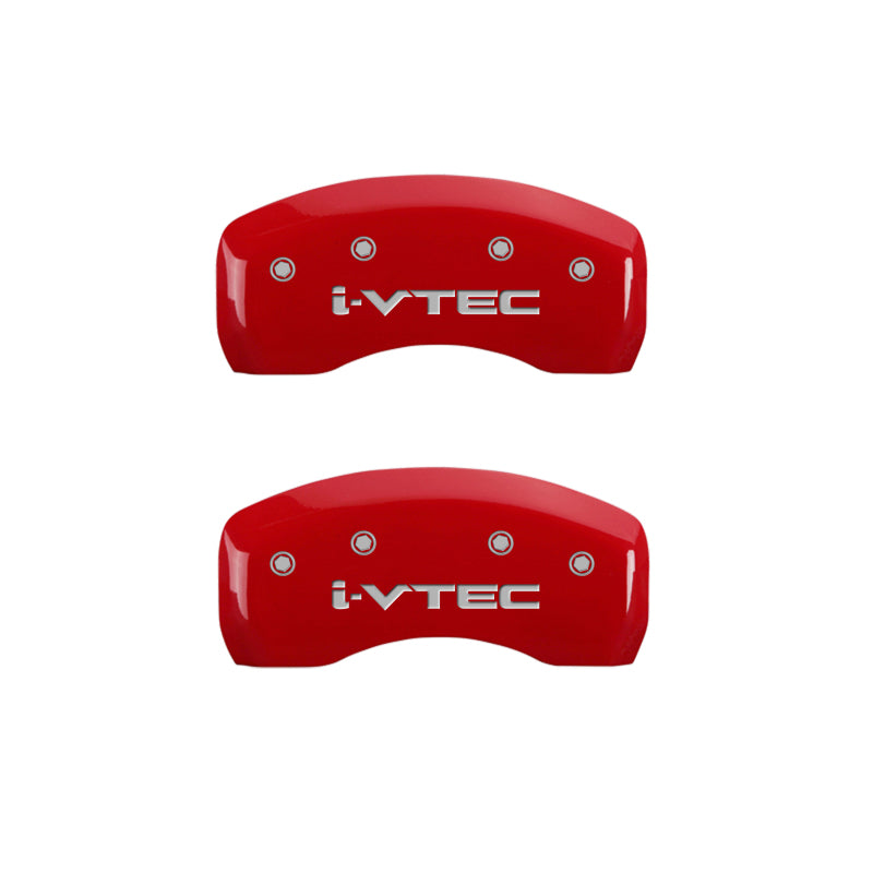 MGP 4 Caliper Covers Engraved Front & Rear I-Vtec Red Finish Silver Char 2017 Acura ILX