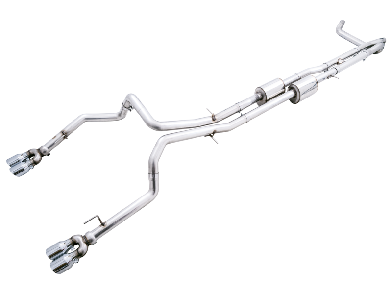 AWE Tuning 22-23 GMC Sierra 1500 AT4X 6.2L 0FG Catback Split Dual (Flat Bumper) - Chrome Silver Tips - eliteracefab.com