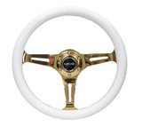 NRG Classic Wood Grain Steering Wheel 350mm Chrome Gold 3-Spokes White Grip - ST-015CG-WT