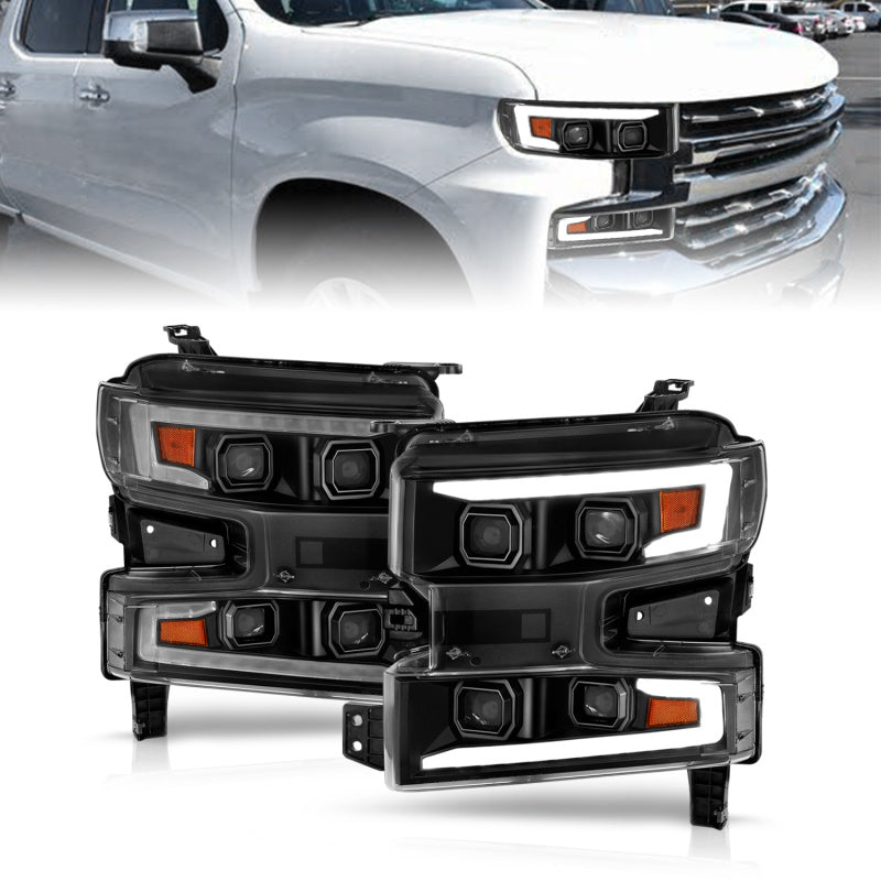 ANZO 19-22 Chevrolet Silverado 1500 LED Proj HL w/Lgt Bar SwBk Seq. Blk w/In. Light - Passenger Side ANZO