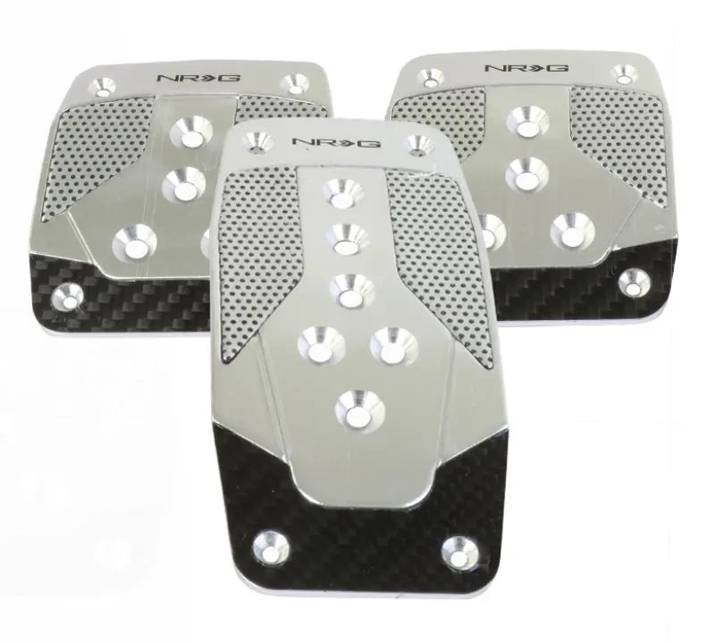 NRG Silver with Black Carbon Manual Aluminum Sport Pedal Universal - eliteracefab.com