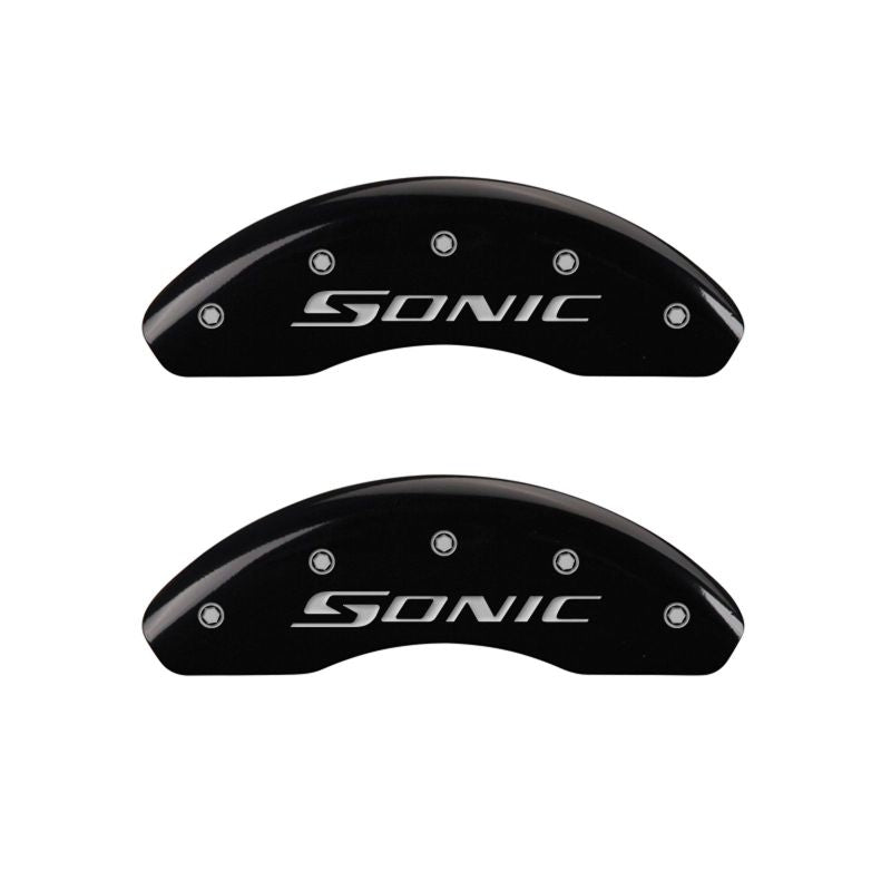 MGP Front set 2 Caliper Covers Engraved Front Sonic Black finish silver ch MGP