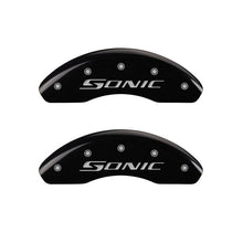 Load image into Gallery viewer, MGP Front set 2 Caliper Covers Engraved Front Sonic Black finish silver ch MGP