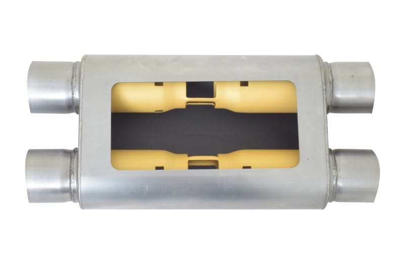 Gibson MWA Superflow Dual/Dual Oval Muffler - 4x9x14in/2.5in Inlet/2.5in Outlet - Stainless - eliteracefab.com