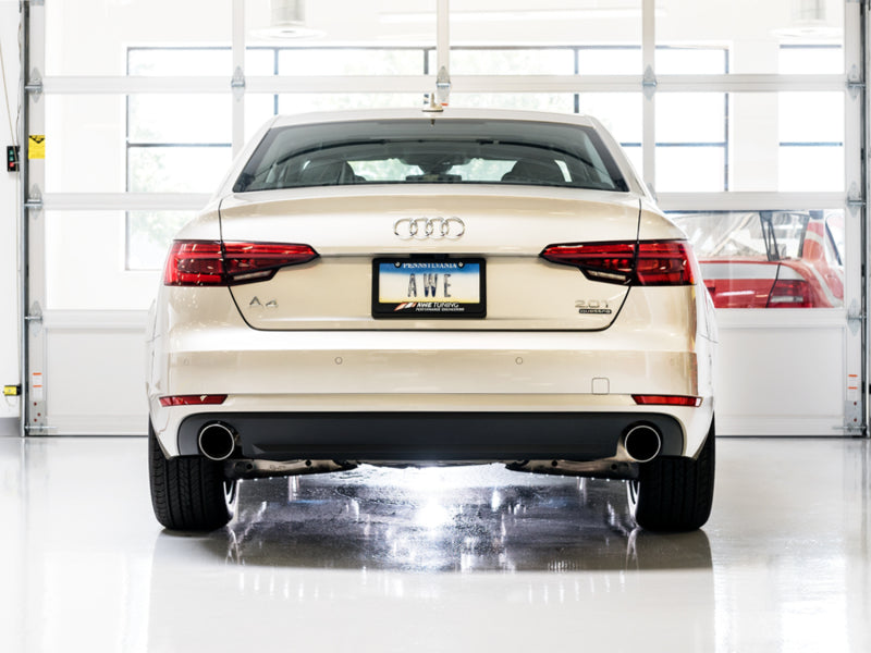 AWE Tuning Audi B9 A4 SwitchPath Exhaust Dual Outlet - Chrome Silver Tips (Includes DP and Remote) AWE Tuning