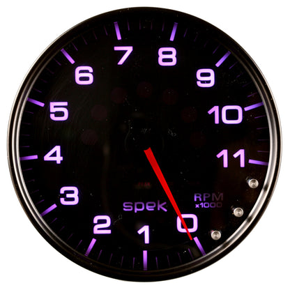 Autometer Spek-Pro Gauge Tachometer 5in 11K Rpm W/Shift Light & Peak Mem Black/Smoke/Black P23952