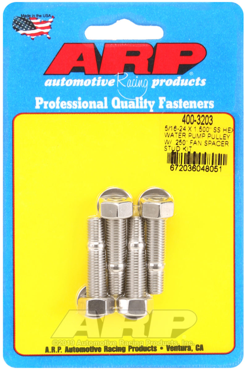 ARP 5/16-24 X 1.500 SS Hex Water Pump Pulley w/ .250in Fan Spacer Stud Kit ARP