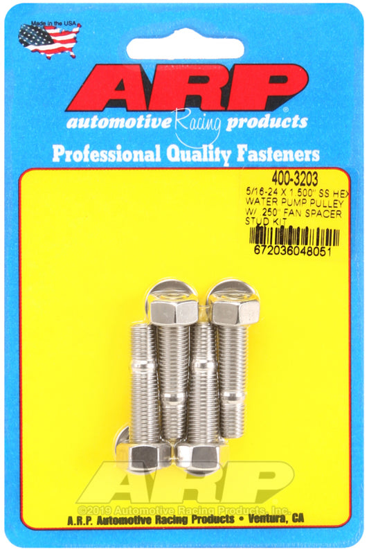 ARP 5/16-24 X 1.500 SS Hex Water Pump Pulley w/ .250in Fan Spacer Stud Kit ARP