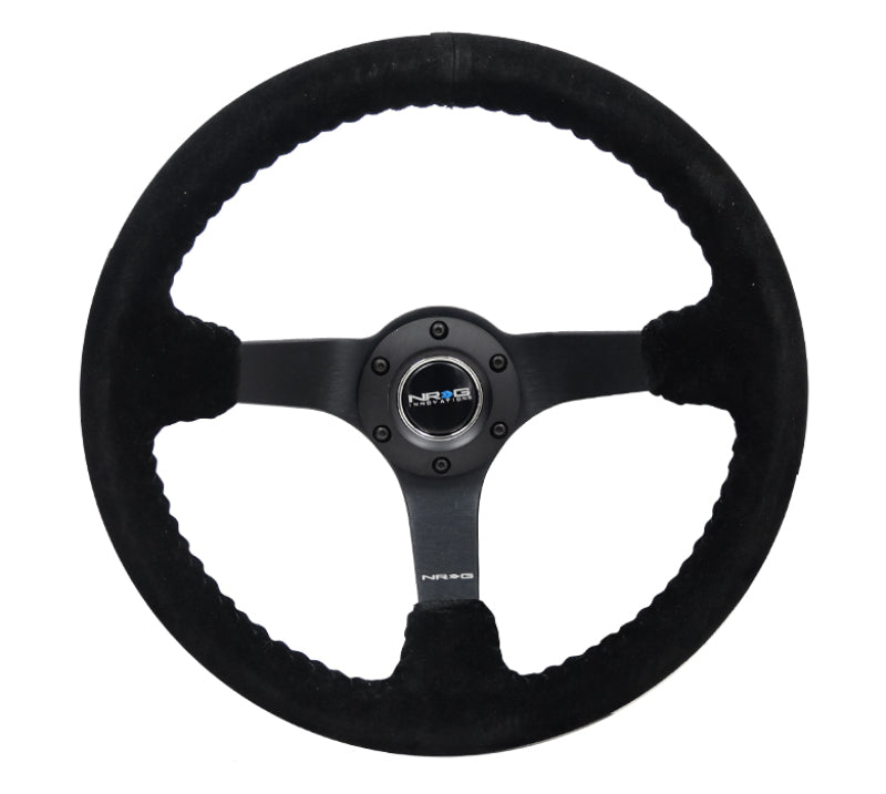 NRG Reinforced Sport Steering Wheel 350mm 3 Inch Deep 5mm Matte Black Spoke Black Suede Black Baseball Stitching - eliteracefab.com