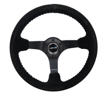 Load image into Gallery viewer, NRG Reinforced Sport Steering Wheel 350mm 3 Inch Deep 5mm Matte Black Spoke Black Suede Black Baseball Stitching - eliteracefab.com