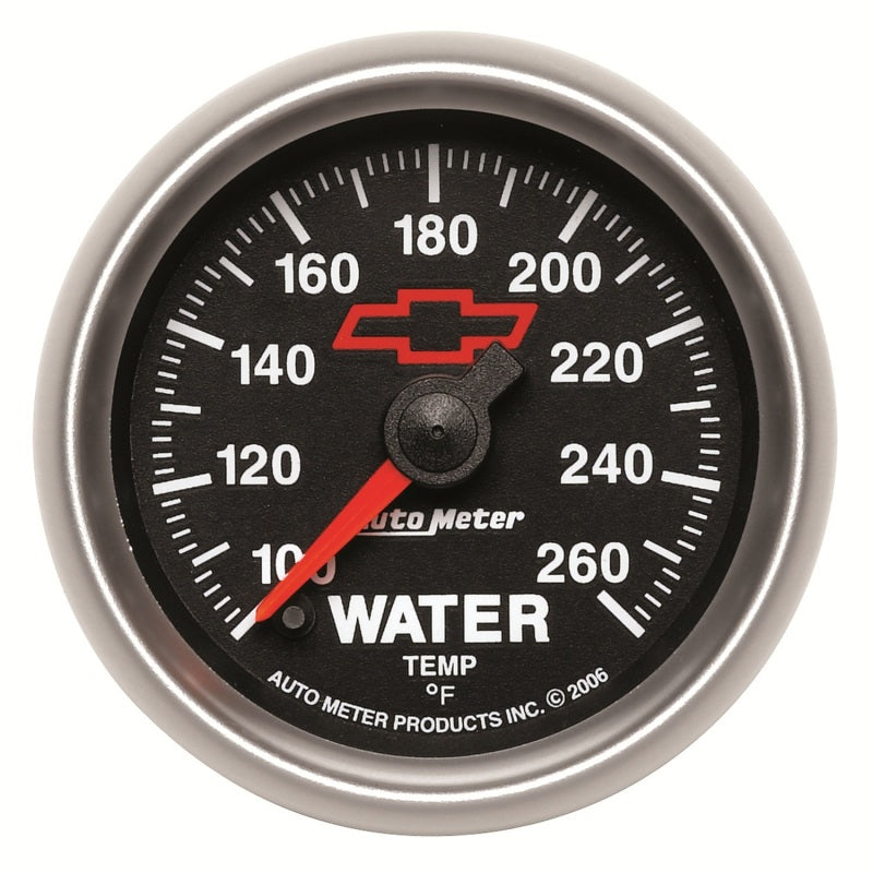 AutoMeter Gauge Water Temp 2-1/16in. 100-260 Deg. F Digital Stepper Motor Chevy Red Bowtie Black 3655-00406