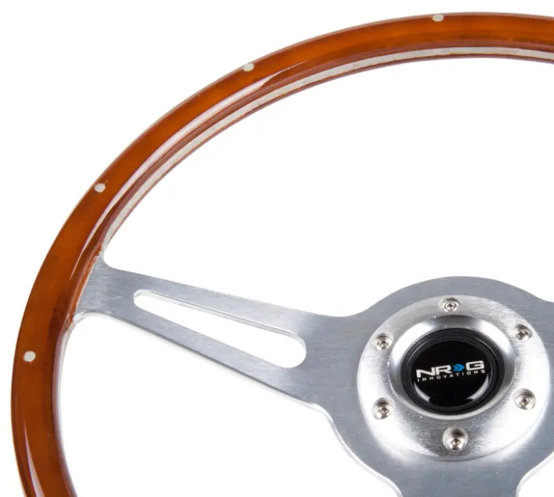 NRG Classic Wood Grain Steering Wheel (365mm) Wood w/Metal Inserts & Brushed Alum. 3-Spoke Center - ST-380SL NRG