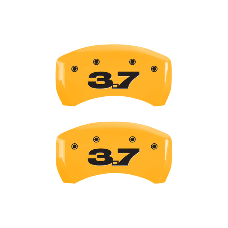 MGP 4 Caliper Covers Engraved Front Mustang Engraved Rear 37 Yellow finish black ch MGP