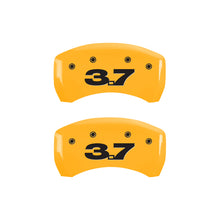 Load image into Gallery viewer, MGP 4 Caliper Covers Engraved Front Mustang Engraved Rear 37 Yellow finish black ch MGP