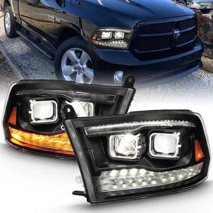 ANZO 2009-2018 Dodge Ram 1500 Led Projector Plank Style Switchback H.L Halo Black Amber (OE Style) - eliteracefab.com