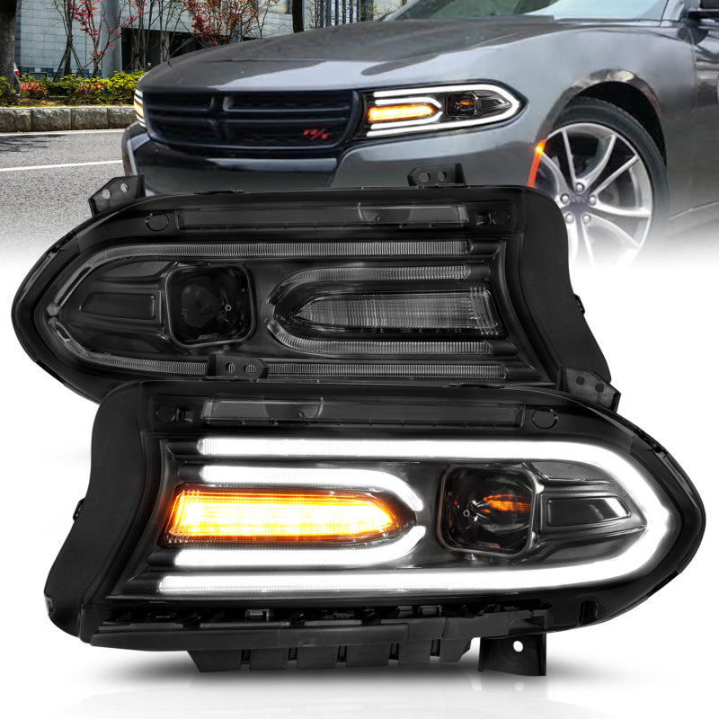 ANZO 2015-2018 Dodge Charger Projector Headlights Plank Style Black - eliteracefab.com