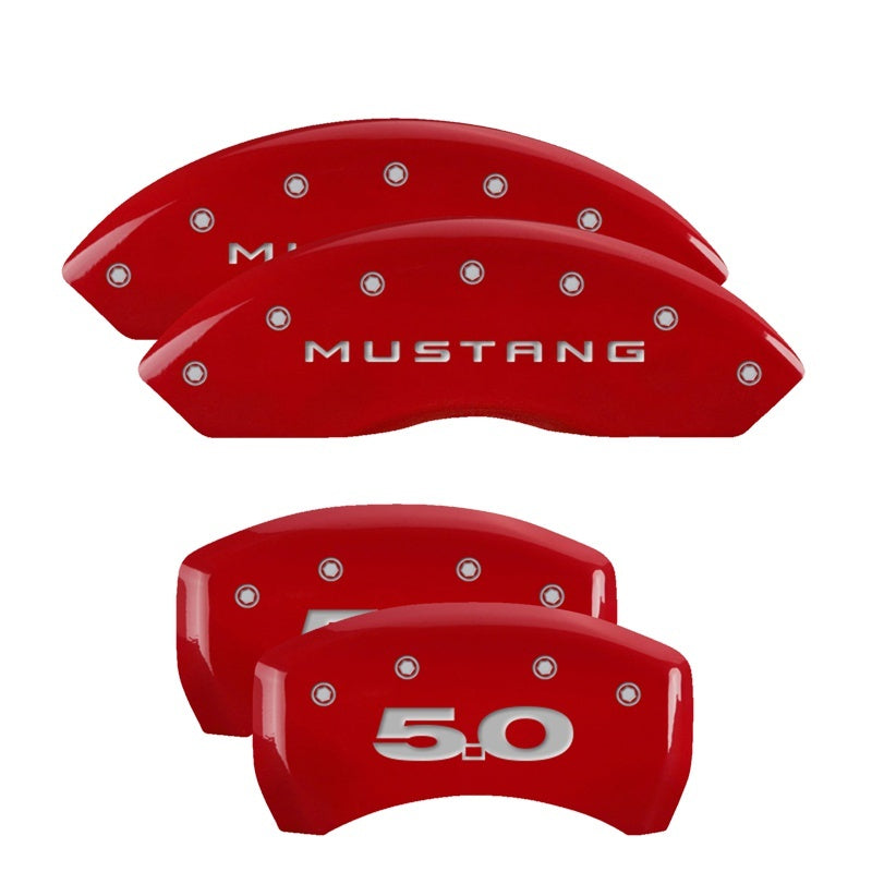 MGP 4 Caliper Covers Engraved Front Mustang Engraved Rear 50 Red finish silver ch - eliteracefab.com