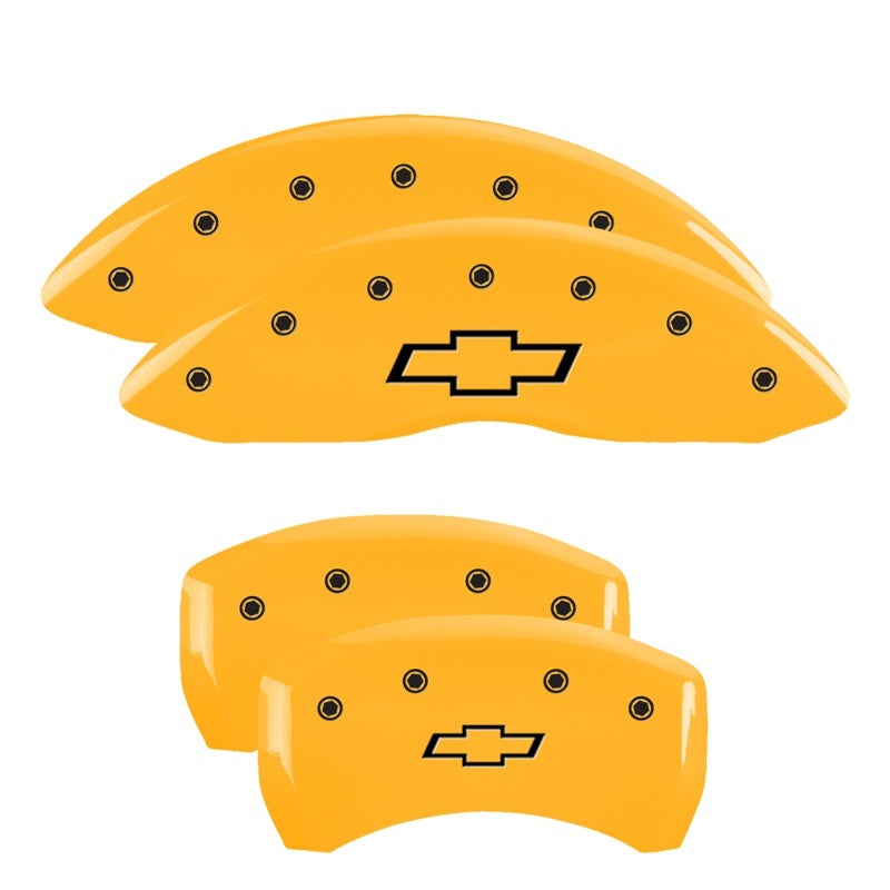 MGP 4 Caliper Covers Engraved Front & Rear Bowtie Yellow Finish Black Char 2000 Chevrolet Camaro MGP