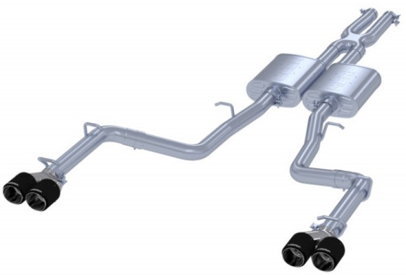 MBRP 2015+ Dodge Challenger 3.6L SS 2.5in Quad Tip Split Rear Exit w/ Carbon Fiber Tips - T304 - eliteracefab.com