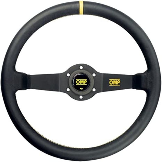 OMP Rally 350mm 95mm Deep-Dish Leather Steering Wheel - Black with yellow stitching – OD0-1950-071