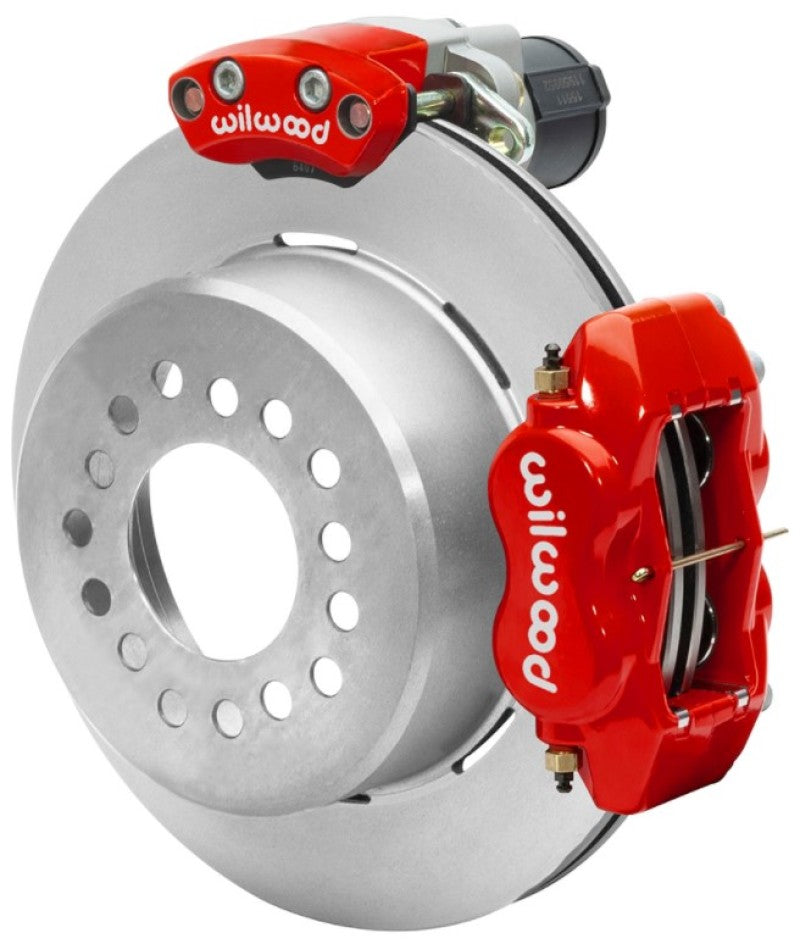 Wilwood Forged Dynalite Rear Electronic Parking Brake Kit - Red Powder Coat Caliper - Plain Rotor Wilwood