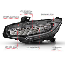 Load image into Gallery viewer, ANZO 16-17 Honda Civic Projector Headlights Plank Style Black w/Amber/Sequential Turn Signal - eliteracefab.com