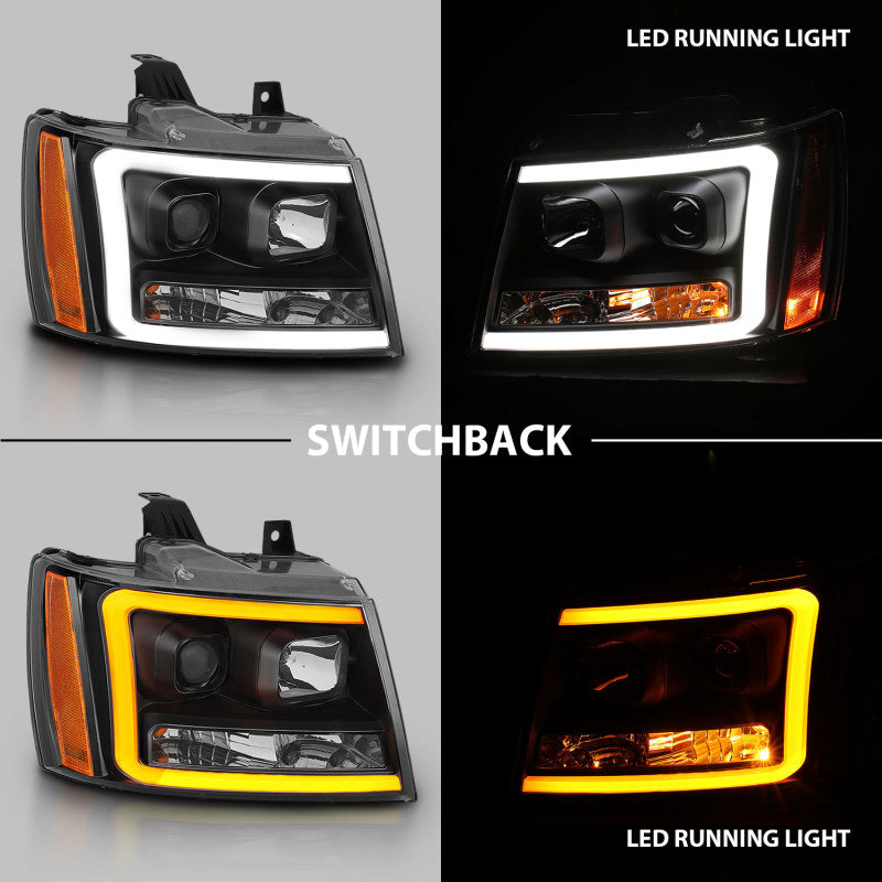 ANZO 07-14 Chevy Tahoe Projector Headlights w/ Plank Style Design Black w/ Amber - eliteracefab.com