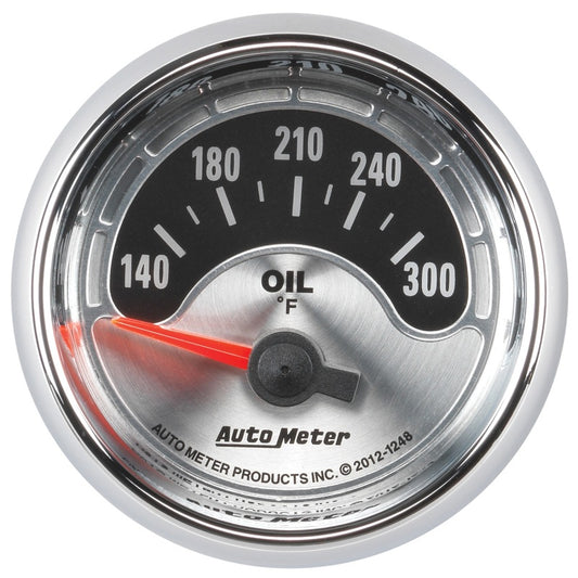Autometer American Muscle 2-1/16in Short Sweep Electric 140-300 Deg F Oil Temp Gauge 1248