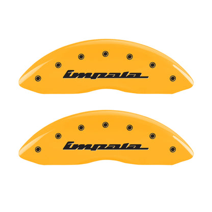 MGP 4 Caliper Covers Engraved Front & Rear Impala Yellow finish black ch MGP