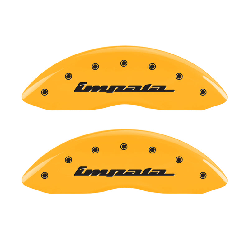 MGP 4 Caliper Covers Engraved Front & Rear Impala Yellow finish black ch MGP