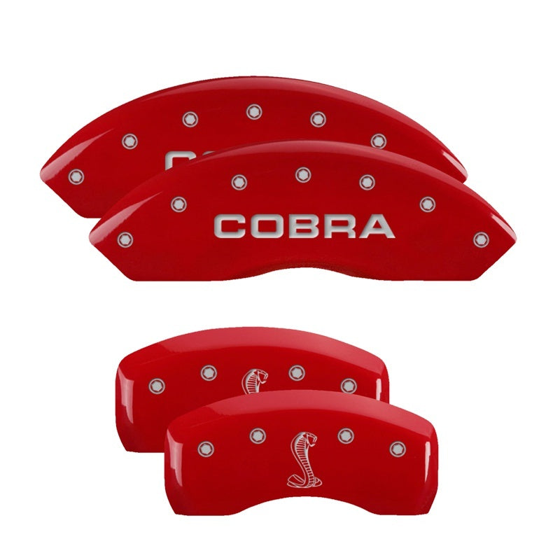 MGP 4 Caliper Covers Engraved Front Cobra Engraved Rear Snake Red finish silver ch MGP