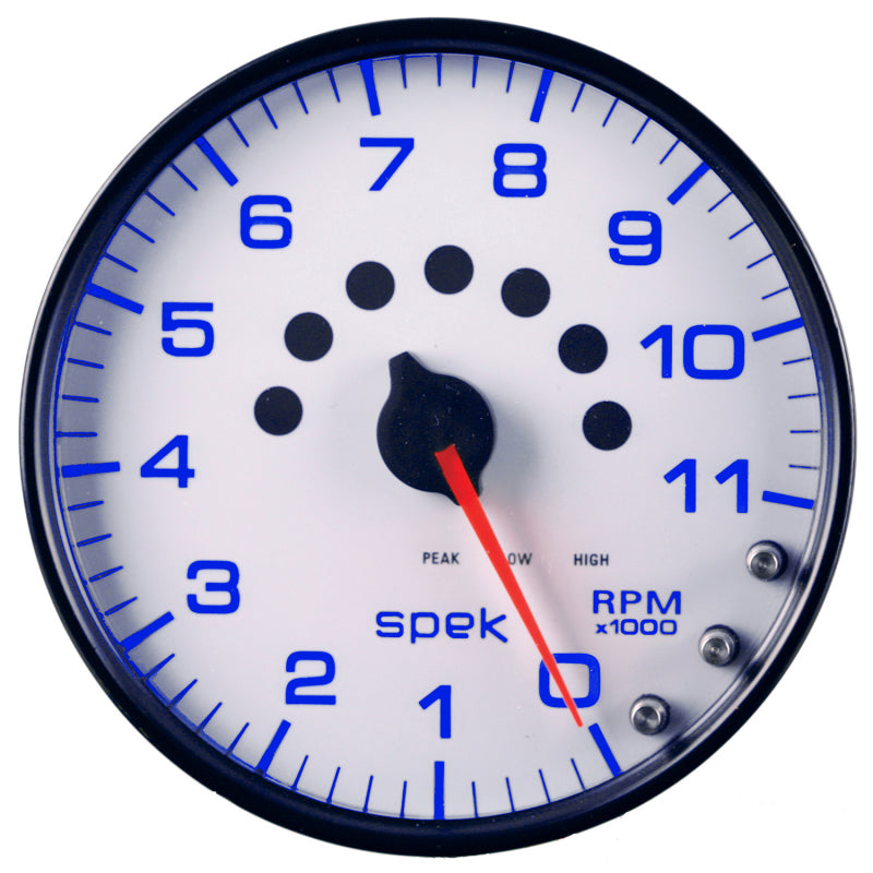 Autometer Spek-Pro Gauge Tachometer 5in 11K Rpm W/Shift Light & Peak Mem White/Black P23912