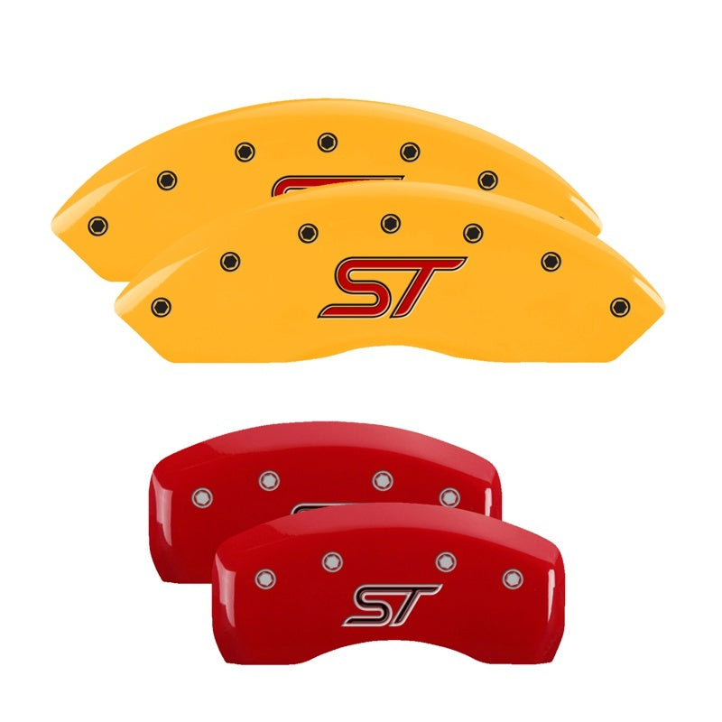 MGP 4 Caliper Covers Engraved Front & Rear ST Logo Red Finish Silver Char 2021 Ford Explorer - eliteracefab.com