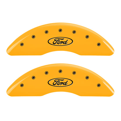 MGP 4 Caliper Covers Engraved Front & Rear Oval logo/Ford Yellow finish black ch MGP