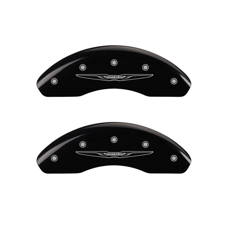 MGP 4 Caliper Covers Engraved Front & Rear Style 2/Chrysler Wing Black finish silver ch MGP