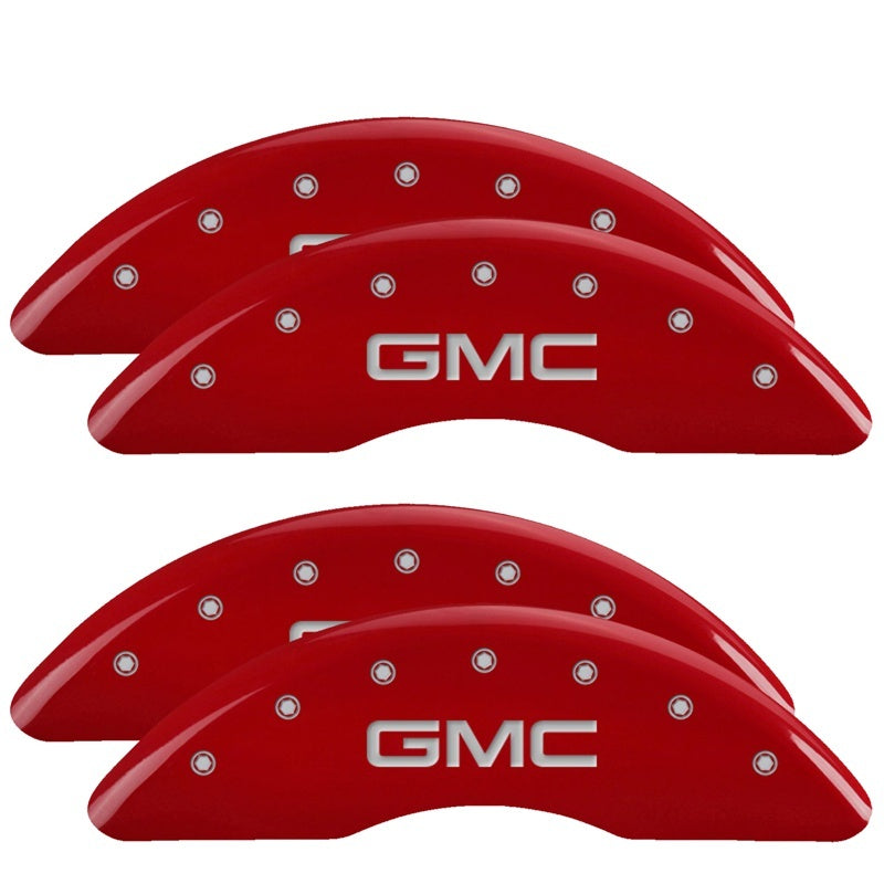 MGP 4 Caliper Covers Engraved Front & Rear GMC Red finish silver ch - eliteracefab.com