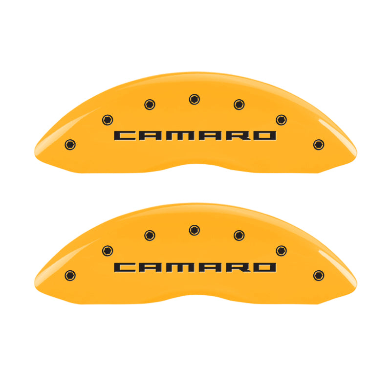 MGP 4 Caliper Covers Engraved Front & Rear Gen 5/Camaro Yellow finish black ch - eliteracefab.com