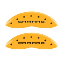 Load image into Gallery viewer, MGP 4 Caliper Covers Engraved Front &amp; Rear Gen 5/Camaro Yellow finish black ch - eliteracefab.com
