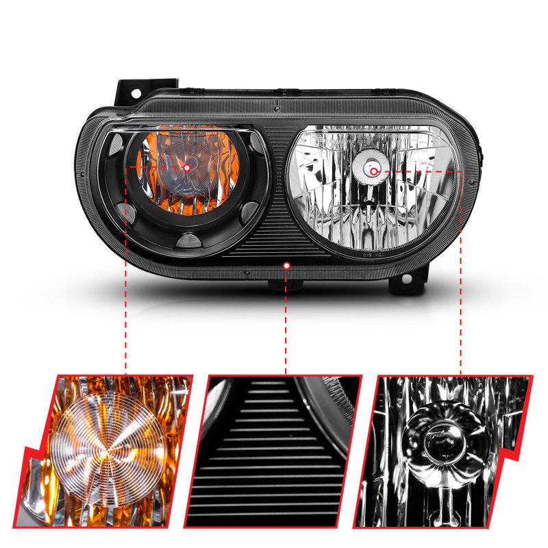 ANZO 2008-2014 Dodge Challenger Crystal Headlights Black - eliteracefab.com