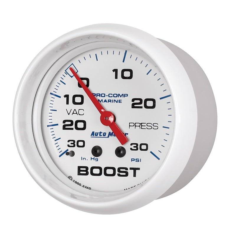 Autometer Marine White Gauge 2-5/8in Mechanical Vacuum/Boost Gauge 30INHG-30PSI 200775