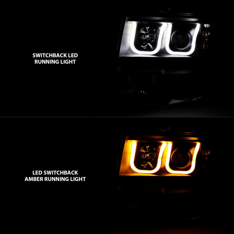 ANZO 2009-2014 Ford F-150 Projector Headlights w/ U-Bar Switchback Black w/ Amber - eliteracefab.com