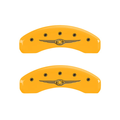 MGP 4 Caliper Covers Engraved Front & Rear Style 1/Chrysler Wing Yellow finish black ch MGP