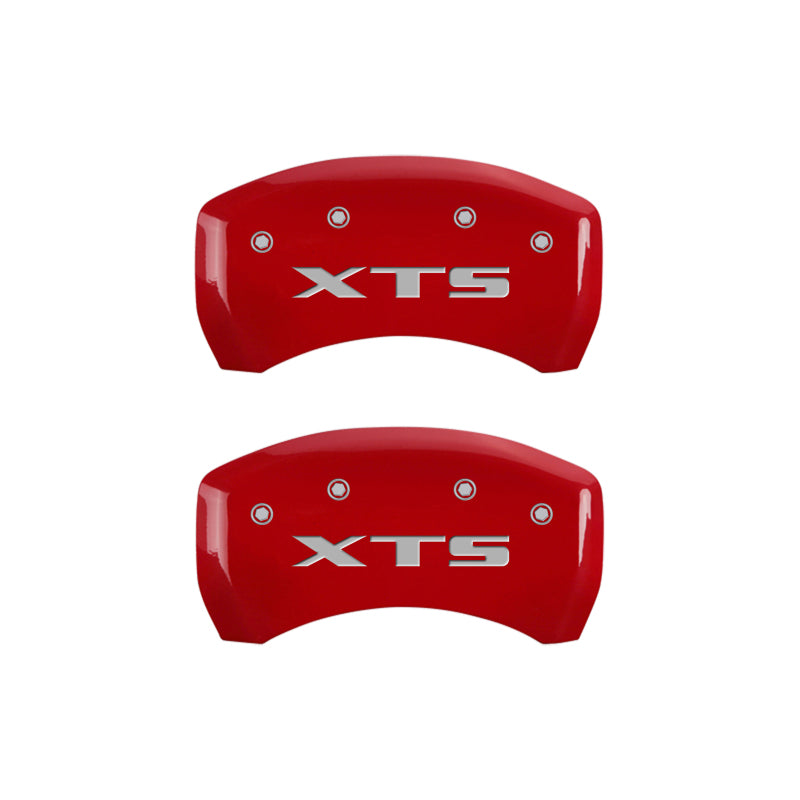 MGP 4 Caliper Covers Engraved Front Cadillac Engraved Rear XTS Red finish silver ch - eliteracefab.com