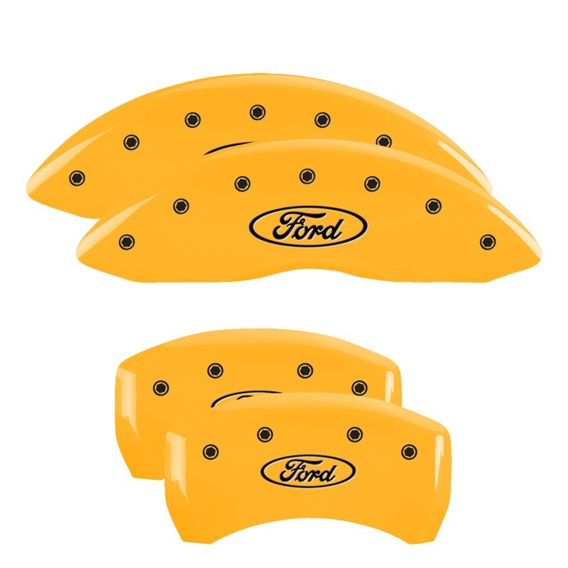 MGP 4 Caliper Covers Engraved Front & Rear Oval logo/Ford Yellow finish black ch MGP