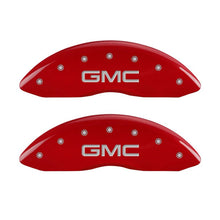 Load image into Gallery viewer, MGP Front set 2 Caliper Covers Engraved Front GMC Red finish silver ch