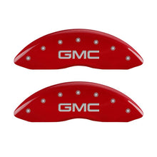 Load image into Gallery viewer, MGP 4 Caliper Covers Engraved Front &amp; Rear GMC Red finish silver ch - eliteracefab.com
