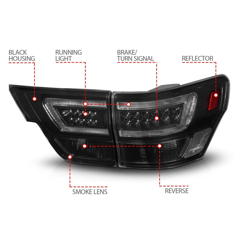 ANZO JEEP GRAND CHEROKEE 11-13 LED LIGHT BAR TAIL LIGHTS 4PCS BLACK SMOKE LENS - 311440