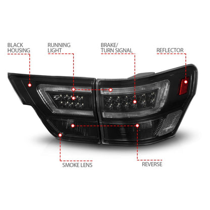 ANZO JEEP GRAND CHEROKEE 11-13 LED LIGHT BAR TAIL LIGHTS 4PCS BLACK SMOKE LENS - 311440