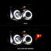 Load image into Gallery viewer, ANZO 2002-2005 Dodge Ram 1500 Projector Headlights w/ Halo Black Clear Amber - eliteracefab.com