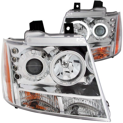 ANZO USA Chevrolet Avalanche Projector Headlights W/ Halo Chrome; 2007-2013 - eliteracefab.com